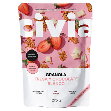 Granola Fresa y Chocolate Blanco<br> Sin Gluten · 275g