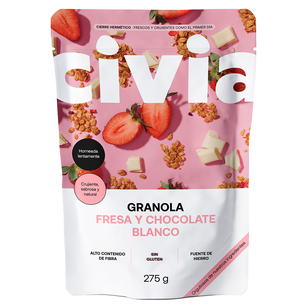 Granola Fresa y Chocolate Blanco<br> Sin Gluten · 275g